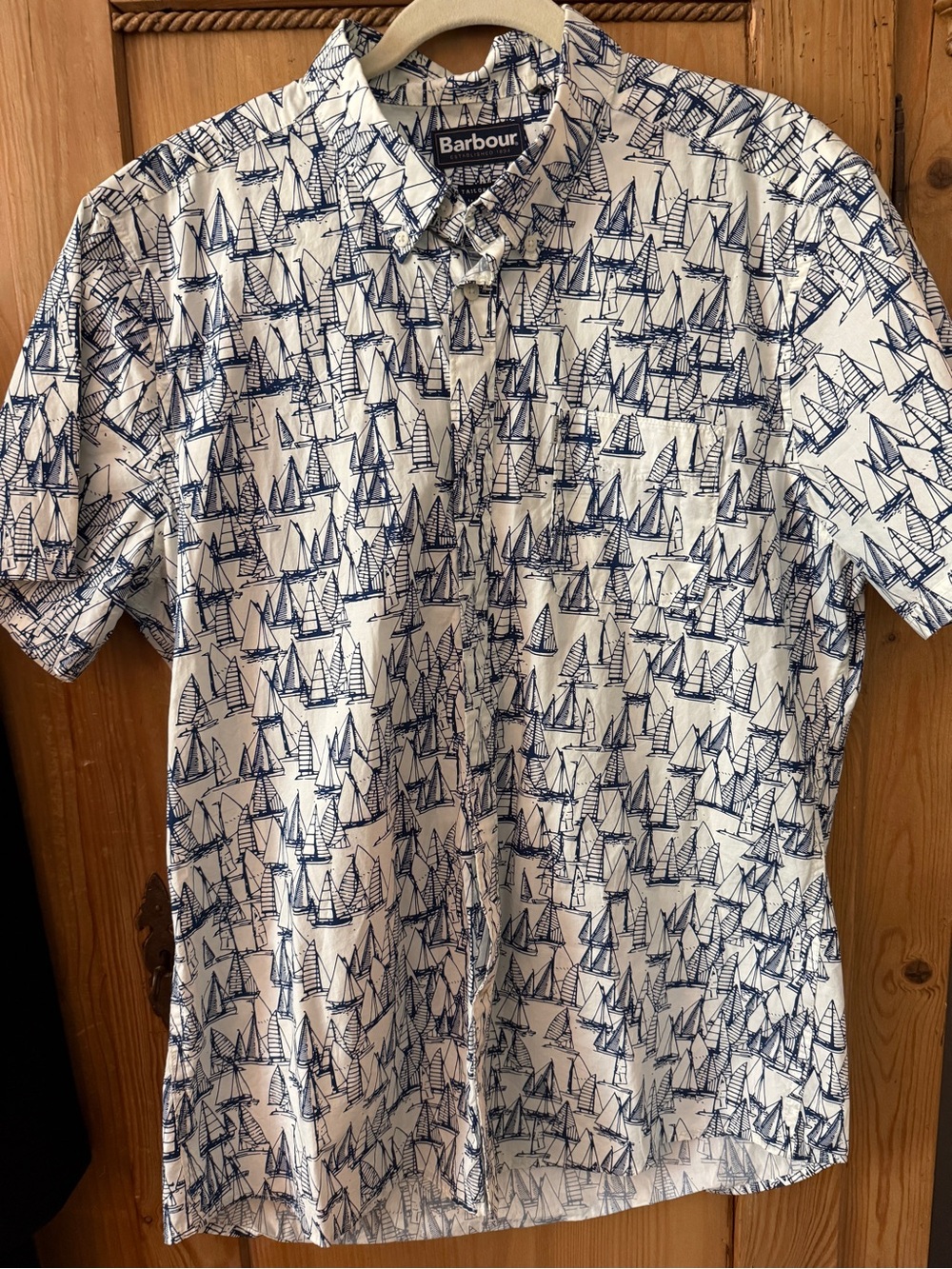 Barbour White Shirt with Navy Sailboat Sketch Print